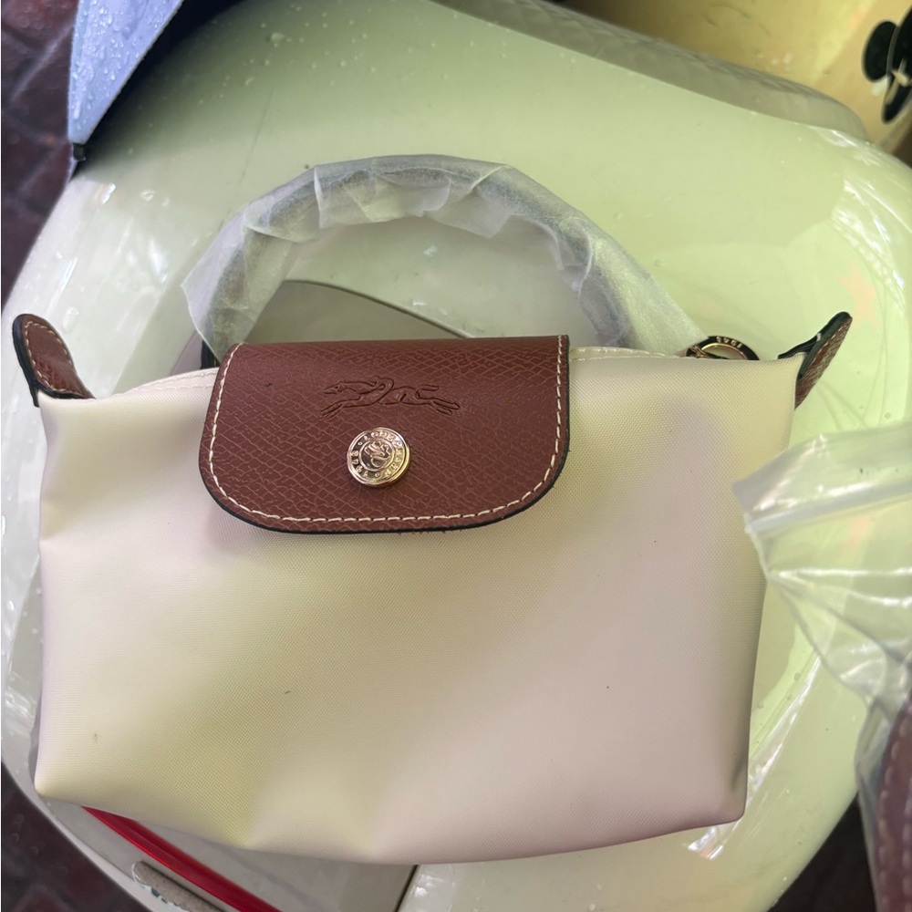 Cream Mini Top-Handle Bag with Brown Flap